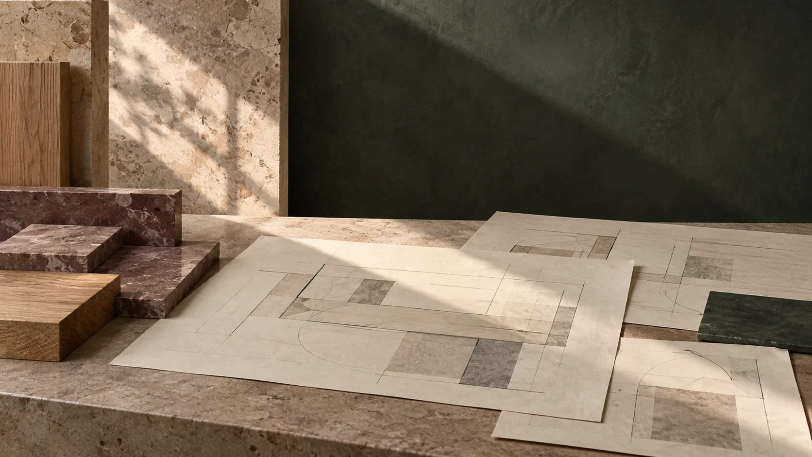 Illustration d’ambiance de plans et de matières architecturales.